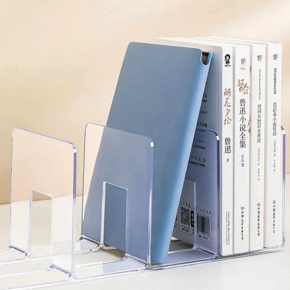 Acrylic Desk Organizer Transparent Bookends Stand Clear File Rack Shelf For Office Stationery Storage School Book Holder