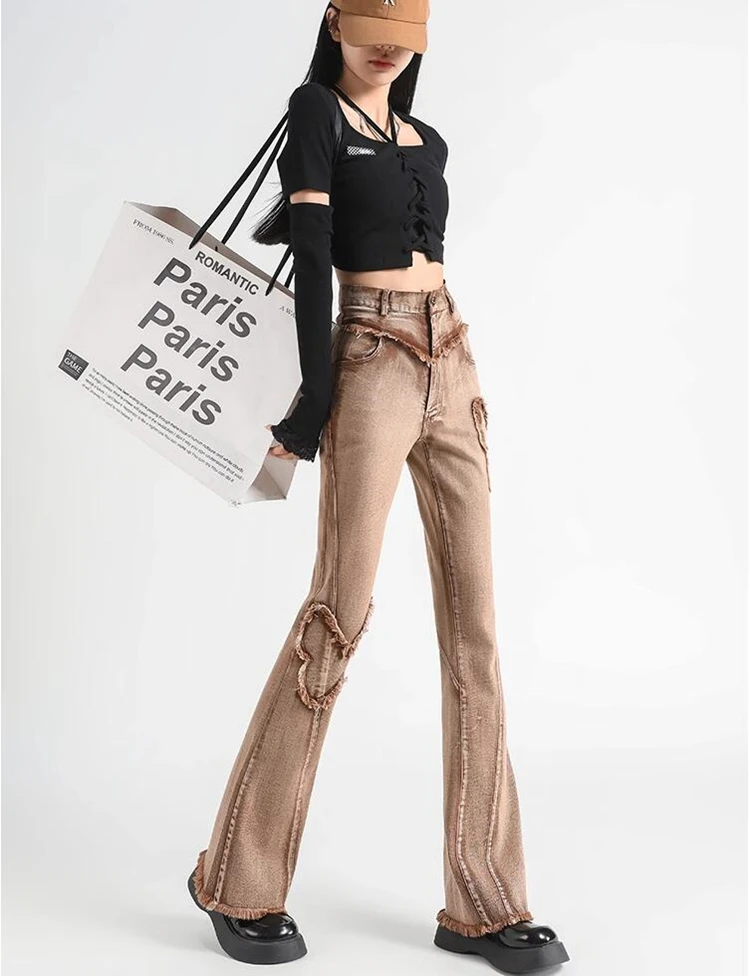 Mulheres cintura alta flare jeans, rebarbatanas, feminino, plus size, marca de personalidade, streetwear, meninas, primavera, outono, novo