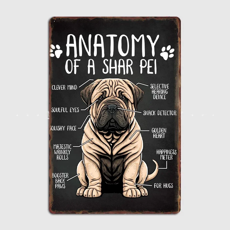 Anatomy of a Shar Pei  Metal Sign Mural Painting Cinema Living Room Cinema Funny Tin Sign Poster