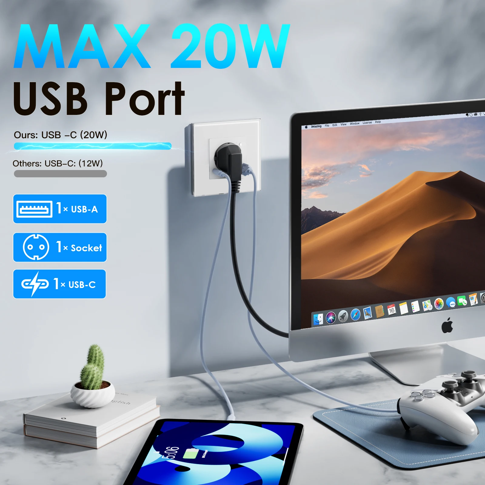 BSEED Smart Socket Zigbee E-Series 86mm Smart Power Monitor Sockets 16A USB Type-C Fast Charging For Tuya Google Alexa Alice - view 2