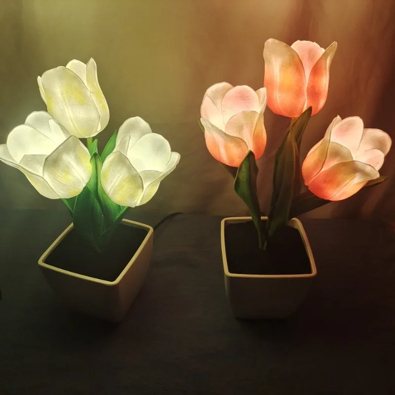 Luci notturne a LED lampada da scrivania per camera da letto a forma di fiore spina europea lampada da comodino per lettura da tavolo per la casa