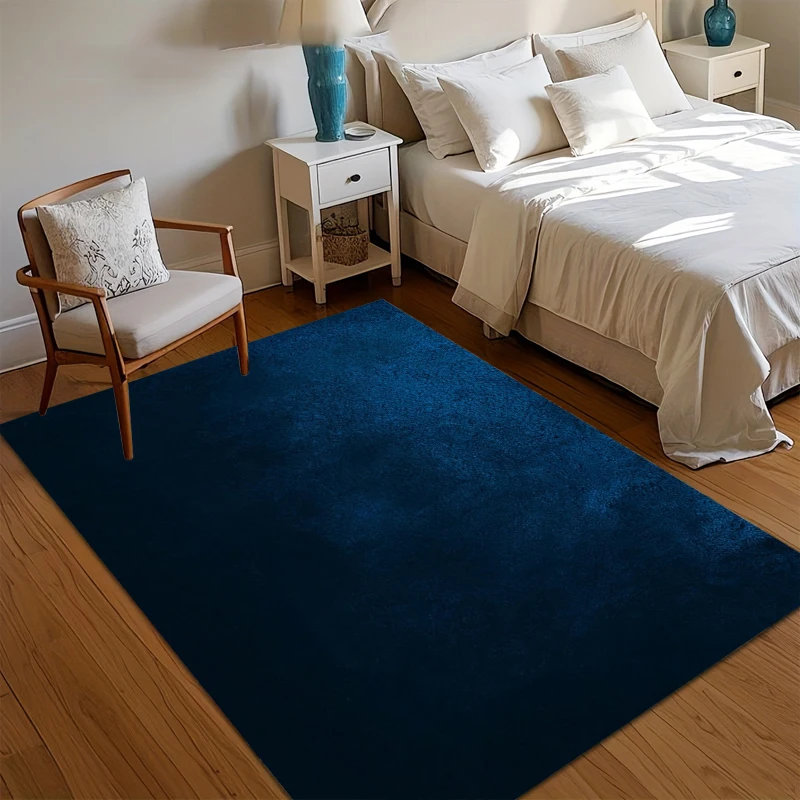 

Однотонный темно-синий ковер с нескользящим покрытием, моющийся, для гостиной, спальни, детской комнаты, с гладким однотонным узором