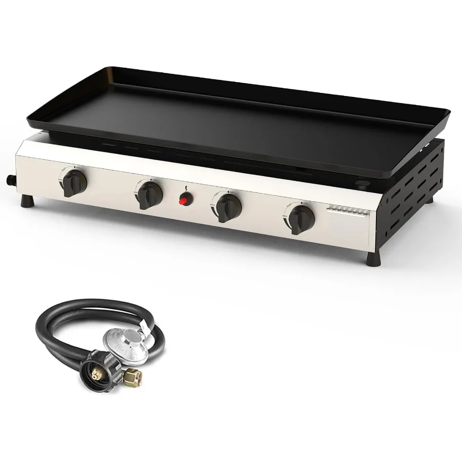 4 Burner Flat Top Grill, 30 Inch Stainless Steel Tabletop Portable Propane, 40, 000 BTU BBQ Gas Flat Grill for Outdoor BBQ