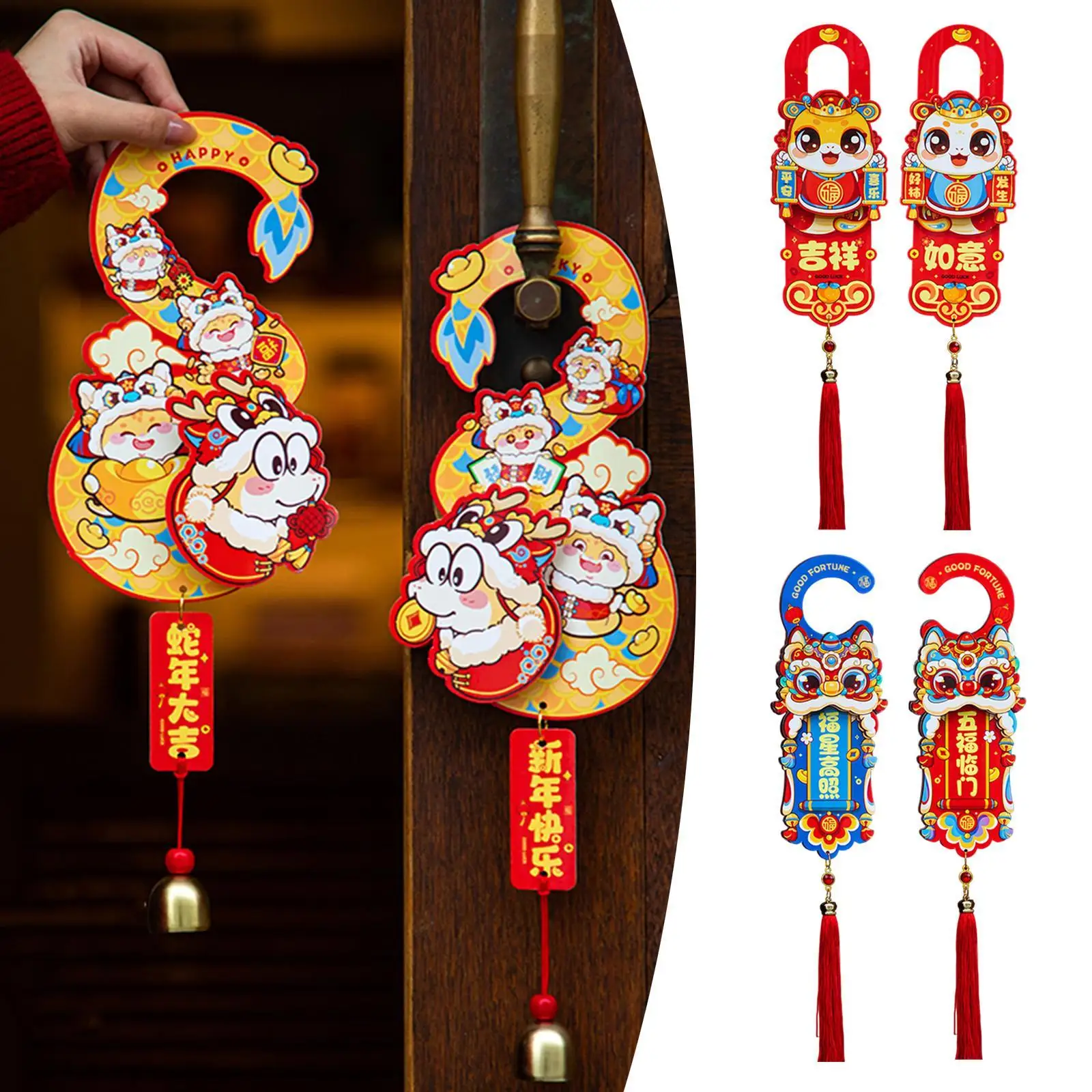 6x Kwastje Hangers Deurhanger Borden Chinees Nieuwjaar 2025 Slang Hangende Decoraties Deurknop Ornament voor Woonkamer Kantoor