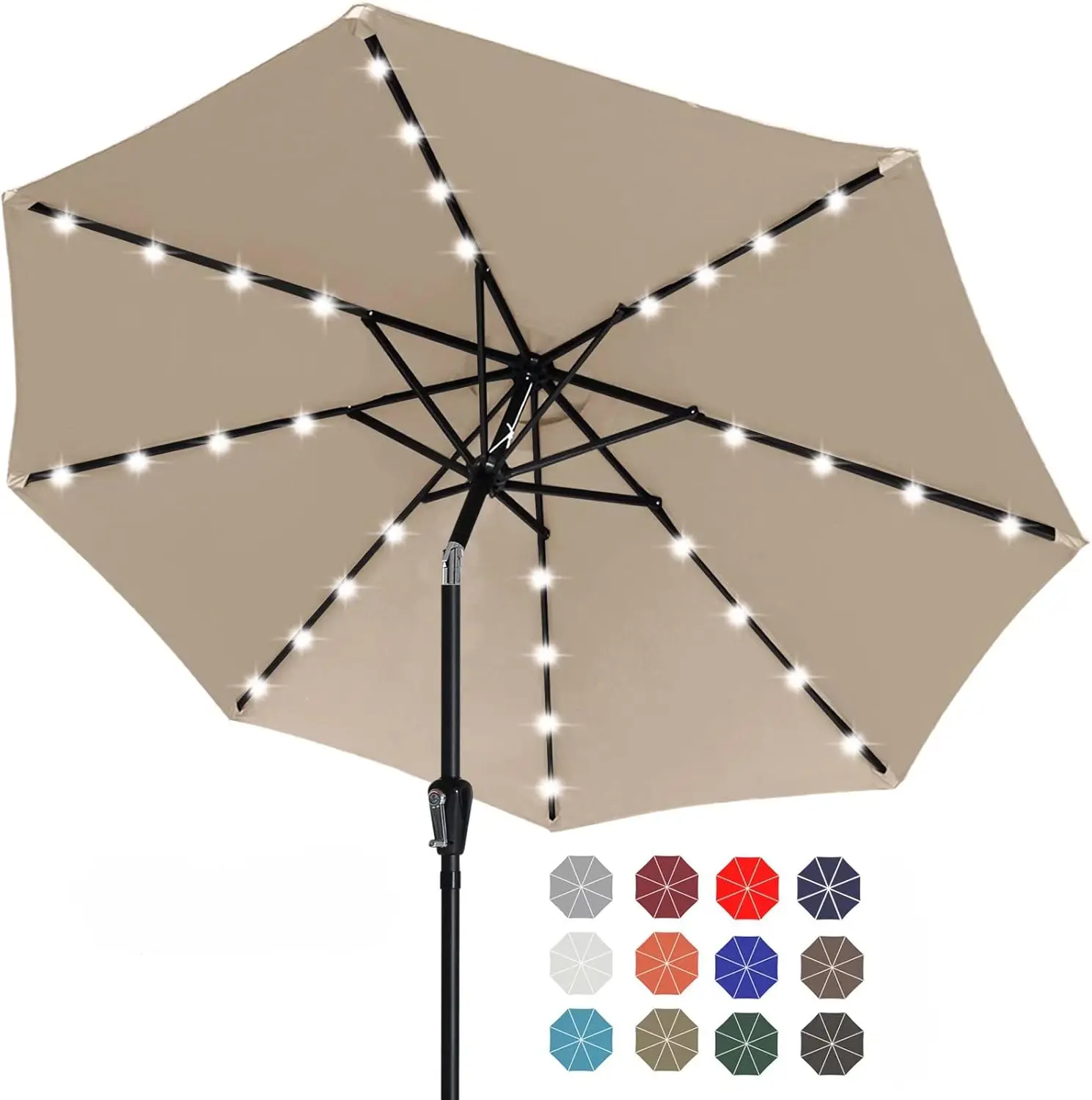 

Durable Solar Led Patio Umbrellas with 32LED Lights 9FT (khaki)