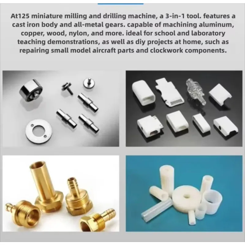 AT125 Mini Metal Lathe Machine 3 in 1 Combo Bench Lathe Milling Drilling for Hobby Education Home Use