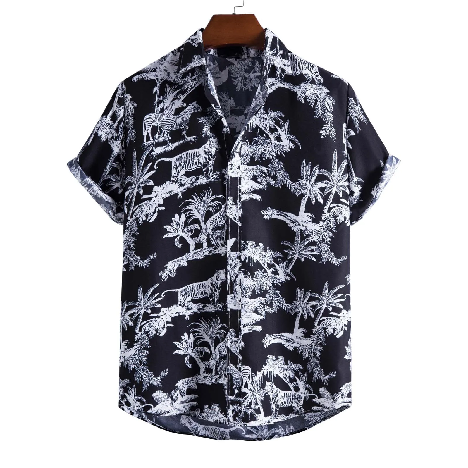 

Модный повседневный лацкан ort Sve irt Широкоугольный воротник Весна Лето Молодежное заводство Свободный крой с принтом Без железной травы