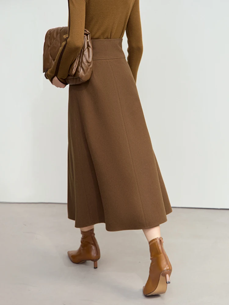 AMII Minimalism Pleated Skirts For Women 2025 Winter New Elegant Warm Ultra-high Waist A-line Loose Midi Skirt Female 12444184