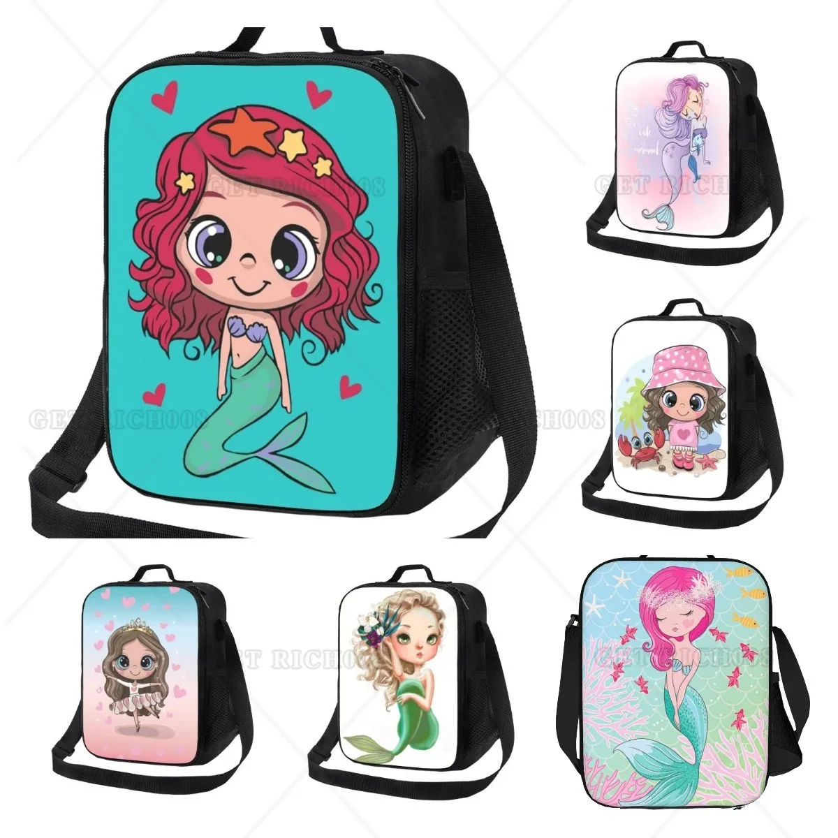 Lunch Box borsa termica per il pranzo per ragazze borsa per il pranzo ragazza sirena carina con tracolla scuola Bento Lunch Box per bambini adolescenti