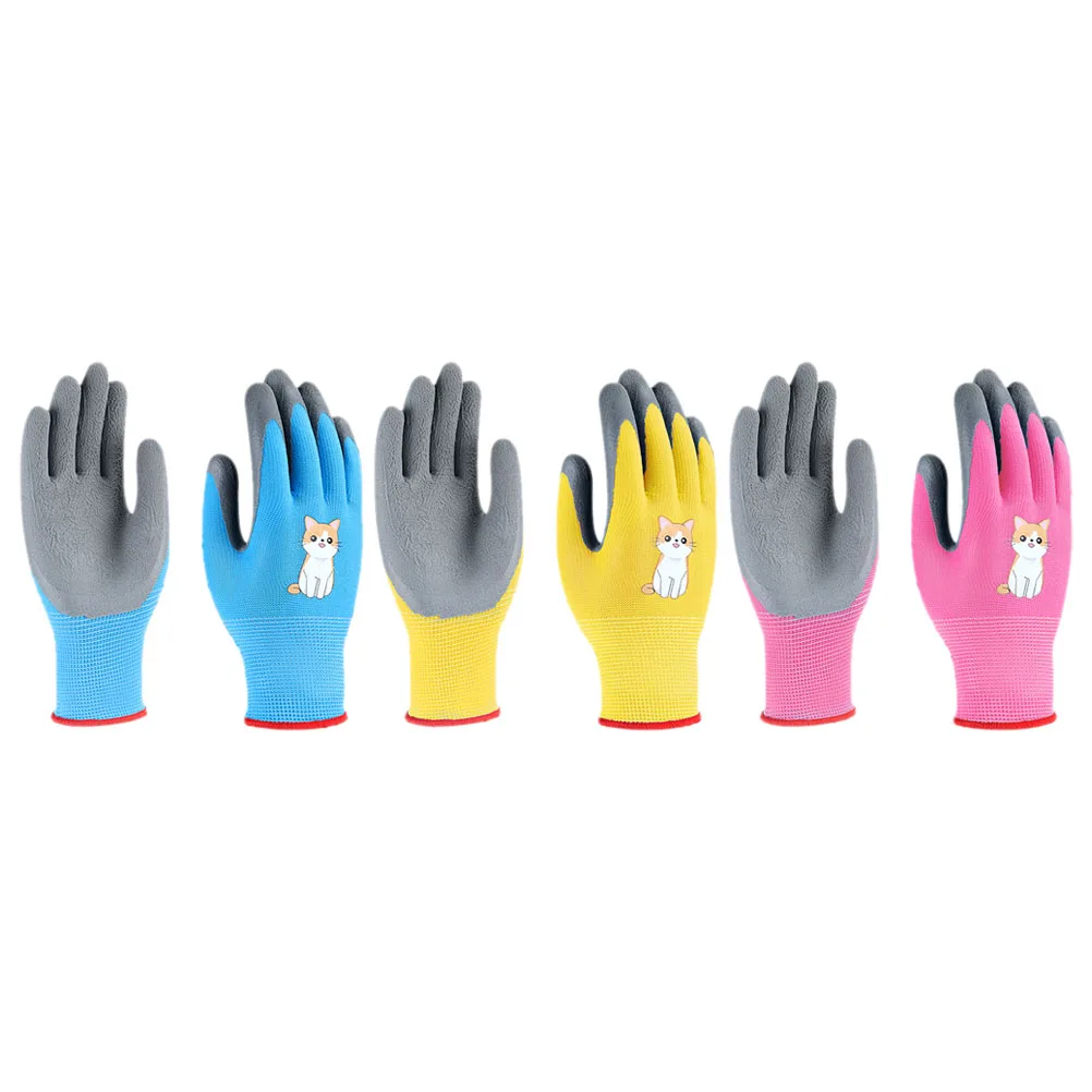 

3pcs 3 Pairs Kids Gardening Gloves XXS Blue Yellow Pink Hedgehog Latex Material Lightweight Breathable Comfortable Fit Childrens