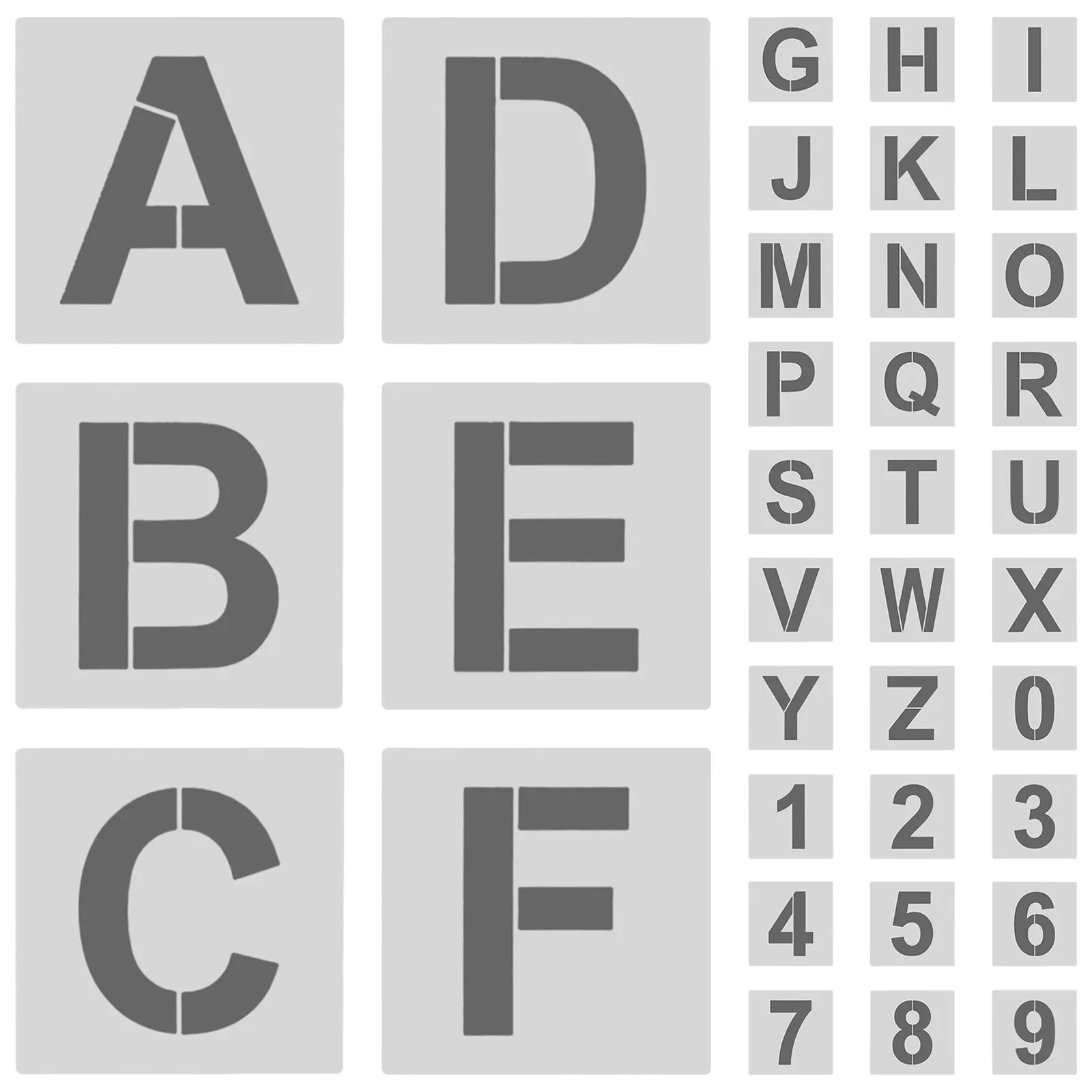 1Set Alphabet and Number Stencil Set 26 Letters 10 Digits Reusable Plastic DIY Blank Craft Templates for Wall Art Sign Making