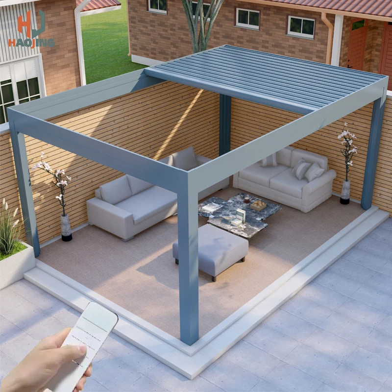 

High quality Outdoor Telescopic Gazebo Aluminum Pavillion 4x3 6x3 Metal Automatic Electric retractable flip louvered Pergola