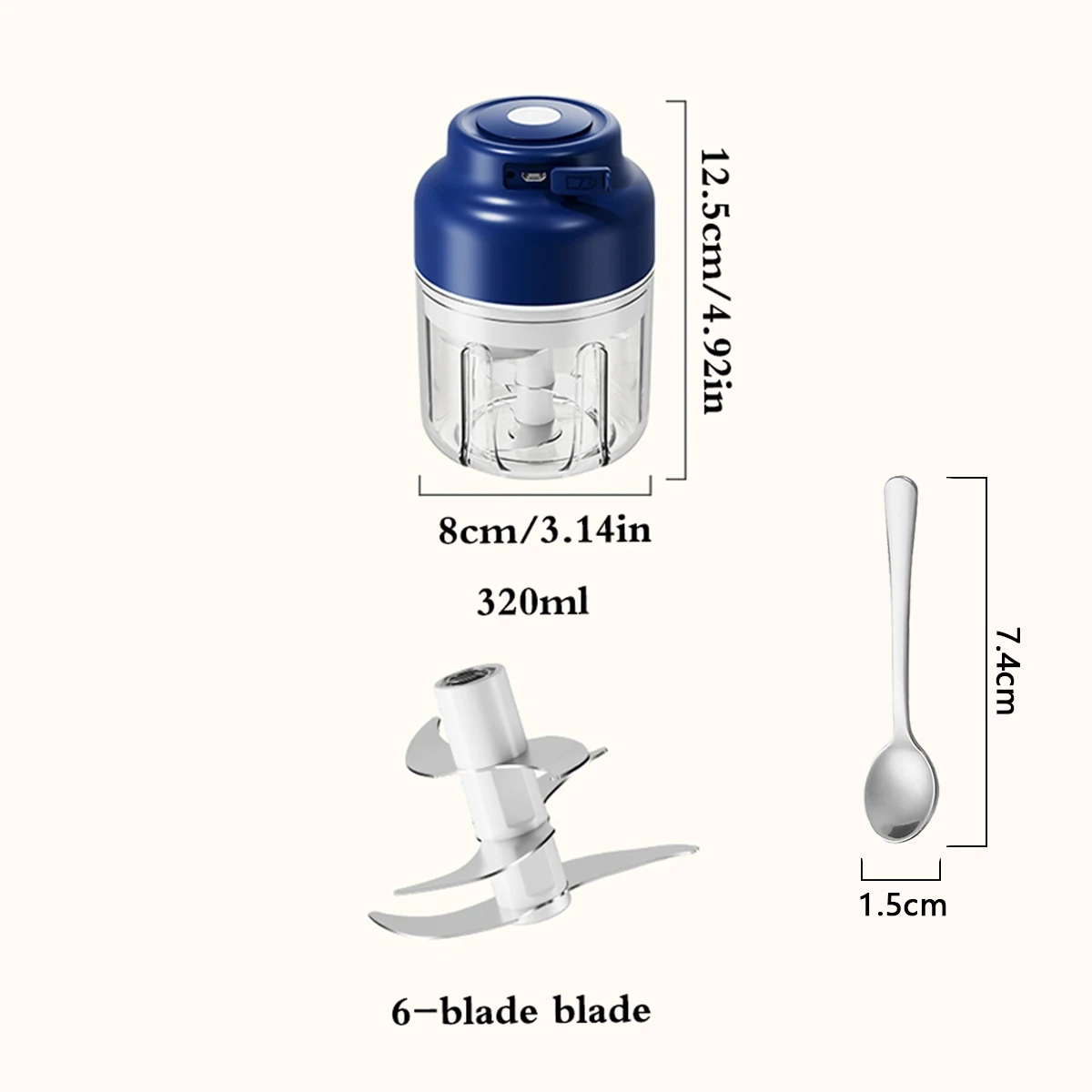 مفرمة ثوم كهربائية 320 مل، مفرمة خضروات، مفرمة طعام صغيرة USB، مفرمة ثوم صغيرة، مفرمة بصل، محضر طعام صغير محمول #6