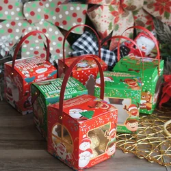 12pcs Red Green Christmas Hollow Out Paper Box with Handle Candy Chocolate Soap Candle Cookie Gift Packaging Party Favors Decor