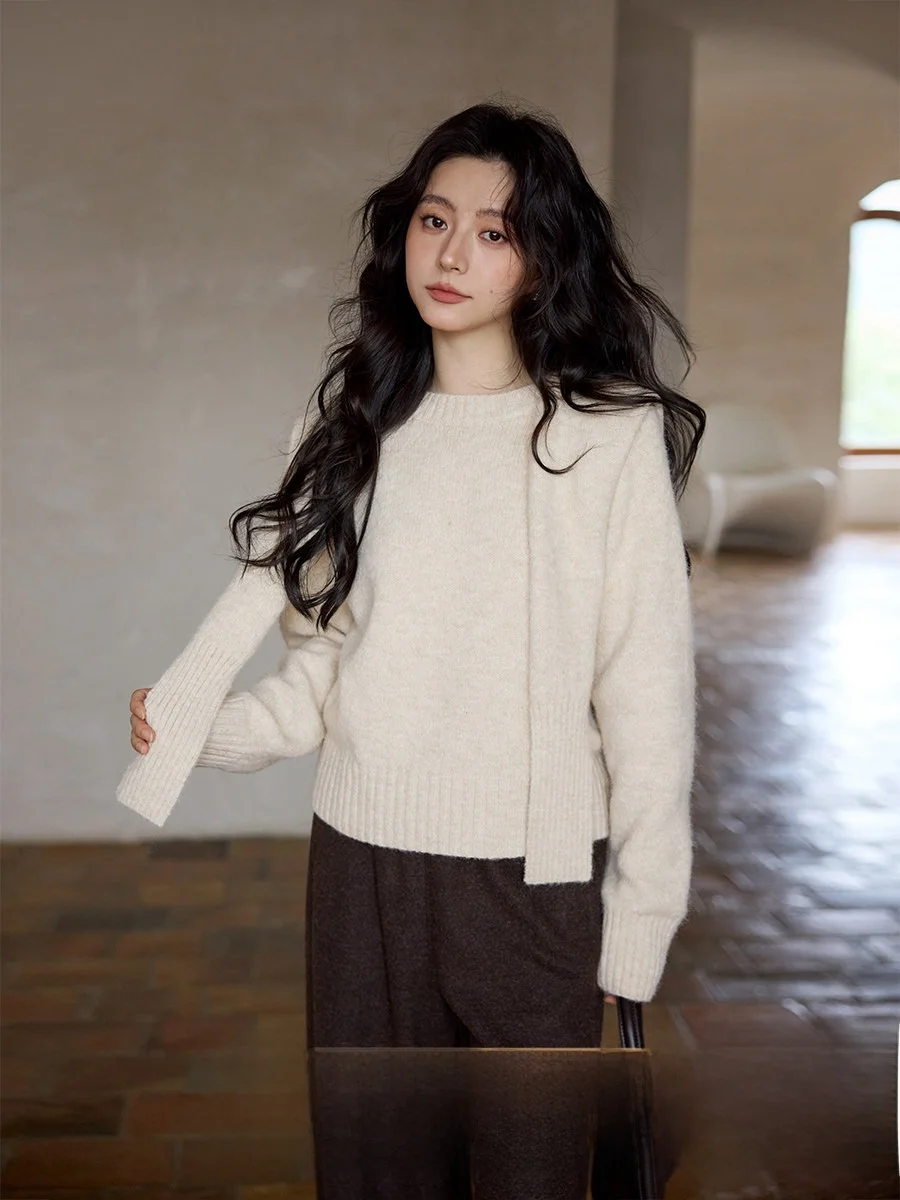 

Ximen 2025 New Winter Korean Sle Unique Beautiful Knitted Sweater Chic Peach Color oulder awl Sweater Women's Faion