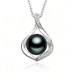 Real Natural Freshwater Black Pearl Pendant Women,Cute 925 Silver Pearl Necklace Mother Wife Birthday Gift White Pink