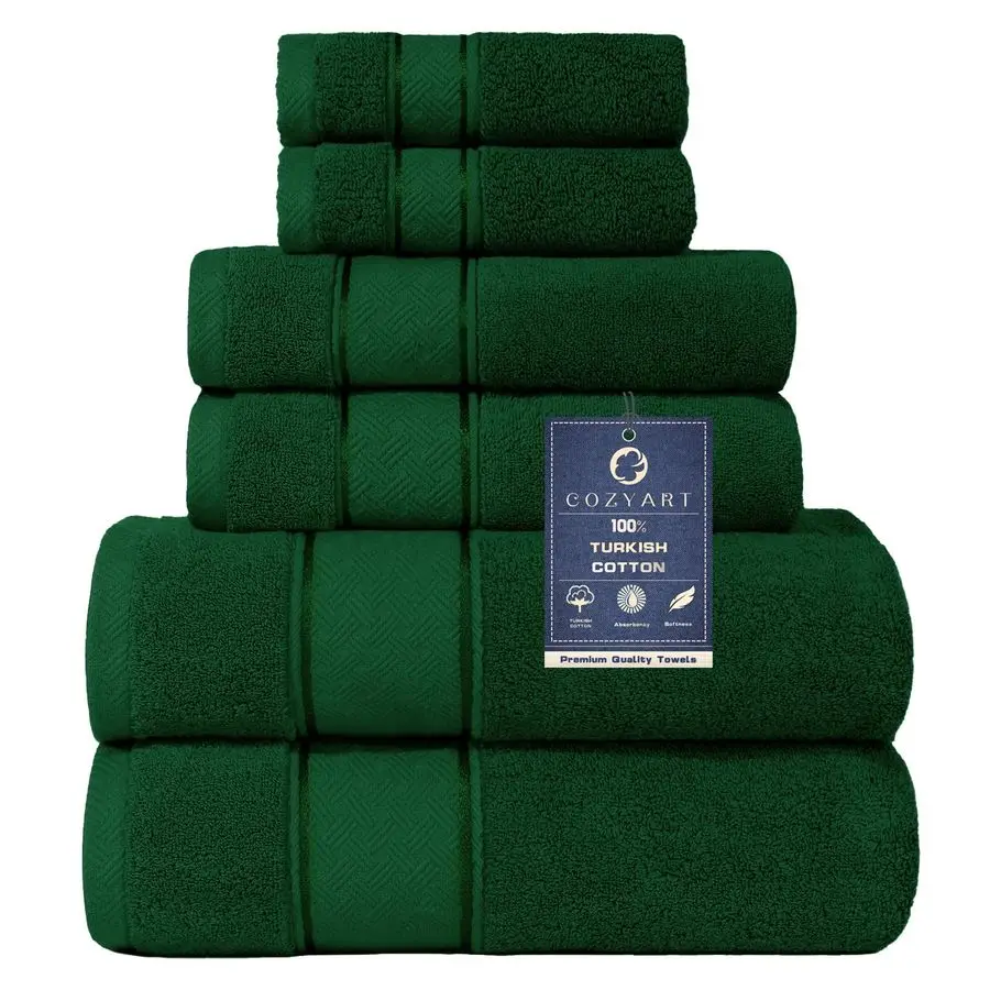 

Formal Green Bath Towel Set 6 Piece, Luxury 100 Turkish Cotton 650GSM Hotel Quality, Soft, Absorbent,Towel Sets for Bathroom 2 B