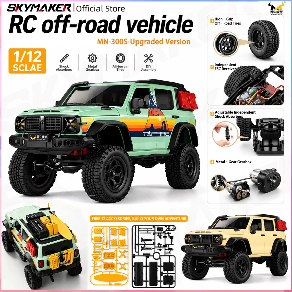 MN Model MN300S 1/12 RC Crawler Car 4WD Full‑Scale 2.4GHz Upgrade All‑Terrain Off‑Road Climbing Vehicle with LED Lights Toy Gift