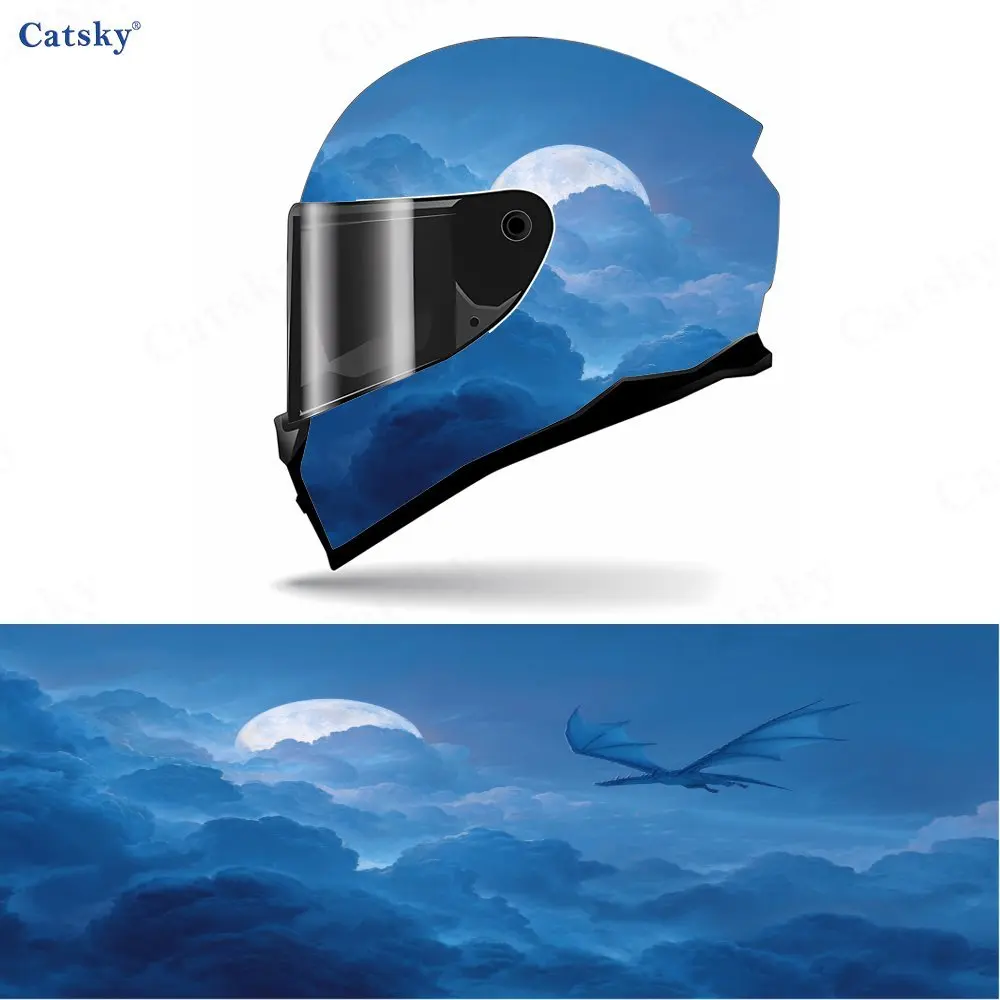 

Наклейка на анфас на шлем с луной и драконом — прочный и водонепроницаемый ПВХ, самоклеящаяся эстетическая наклейка для гоночного шлема, доступ к шлему