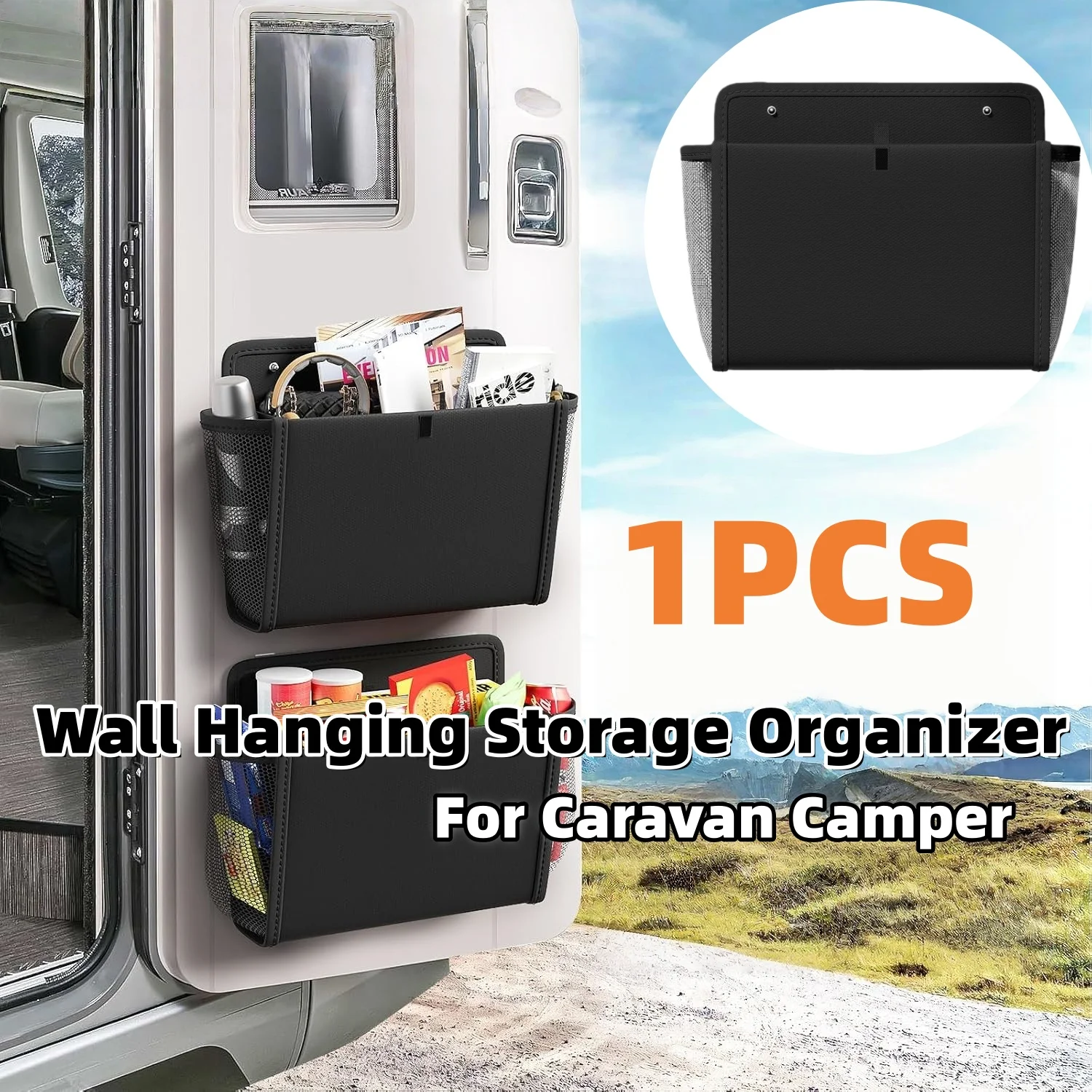 1Pcs Wall-Mounted Door Storage Bag Organizer With Mesh Pocket RV Interior Storage Accessories For Caravan Motorhome Yacht