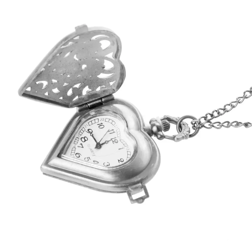 Heart Necklace Pendant Watch Gusset  Watch Quartz Pendant Silver with