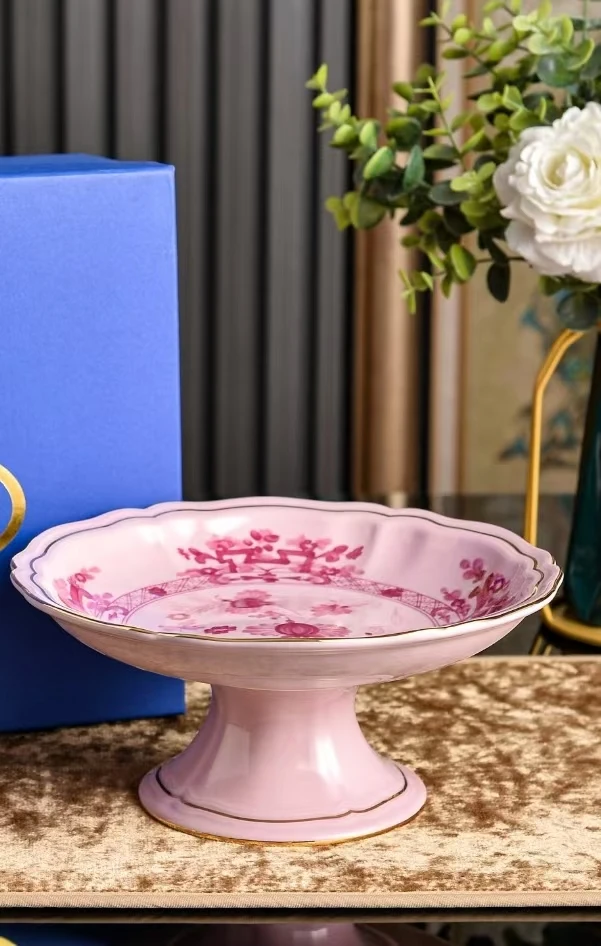 9.5cm*22cm*22cm Bone China Snack Desserts Plates Footed Bowl Porcelain Compote Stemmed Fruit Plate