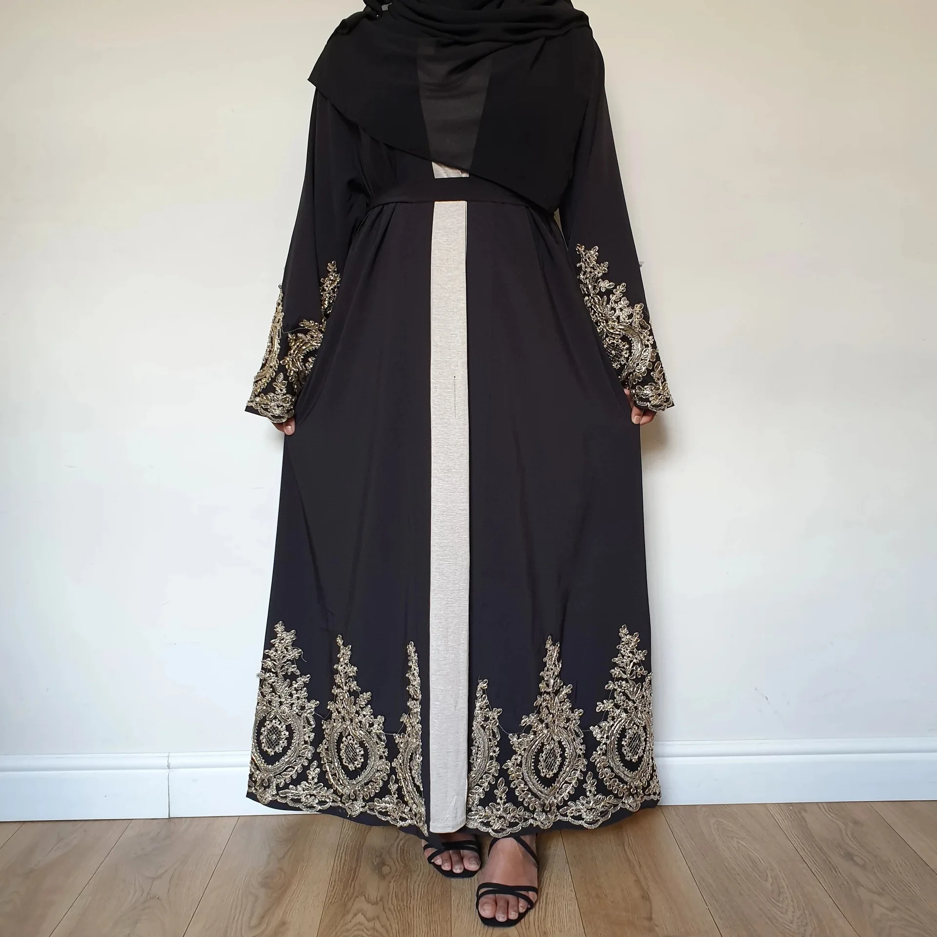 

New Dubai Open Abaya Muslim Women Embroidered Kimono Cardigan Belted Jalabiya Eid Ramadan Islamic Clothing Robe Gown Longue Arab