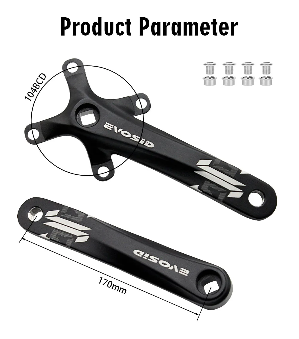 Bicycle Crank 104BCD 32/34/36/38T Fit for Ebike/Commuter Bike EVOSID MTB Mountain Bike Single Speed Square Crankset 170 Crankset