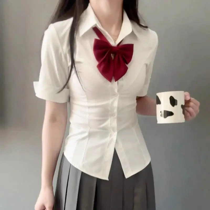 White Original JK Uniform Fitted Shirt Japanese-style Sweet and Spicy School Uniform Long-sleeved Slimming Top for Hot Girls