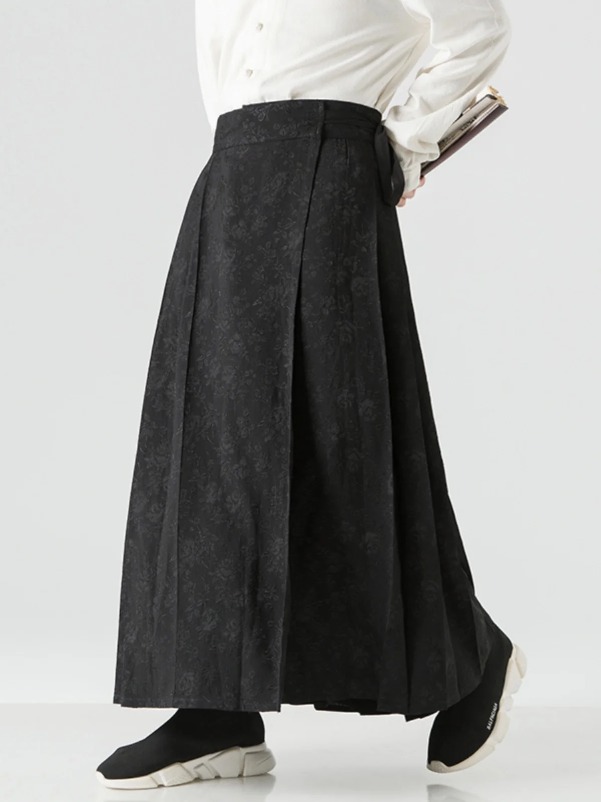 

New Chinese Sle Loose Bla Men's Midi Skirt Spring Autumn Seasonal Large Size Improved Hanfu High End National Sle f ...