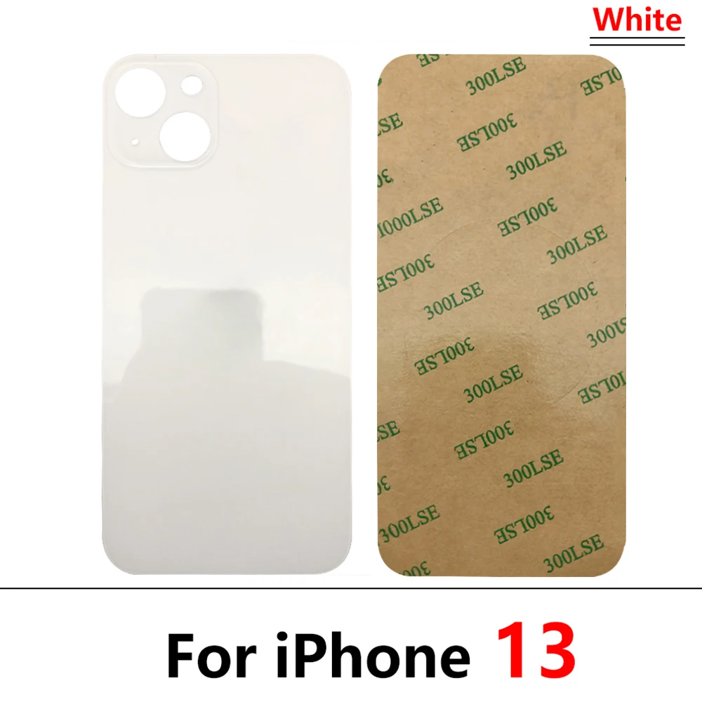 5Pcs，Replacement For iPhone 13 Mini Big Hole Battery Cover Rear Door Glass Panel For iPhone 13 Back Housing Case With Adhesive