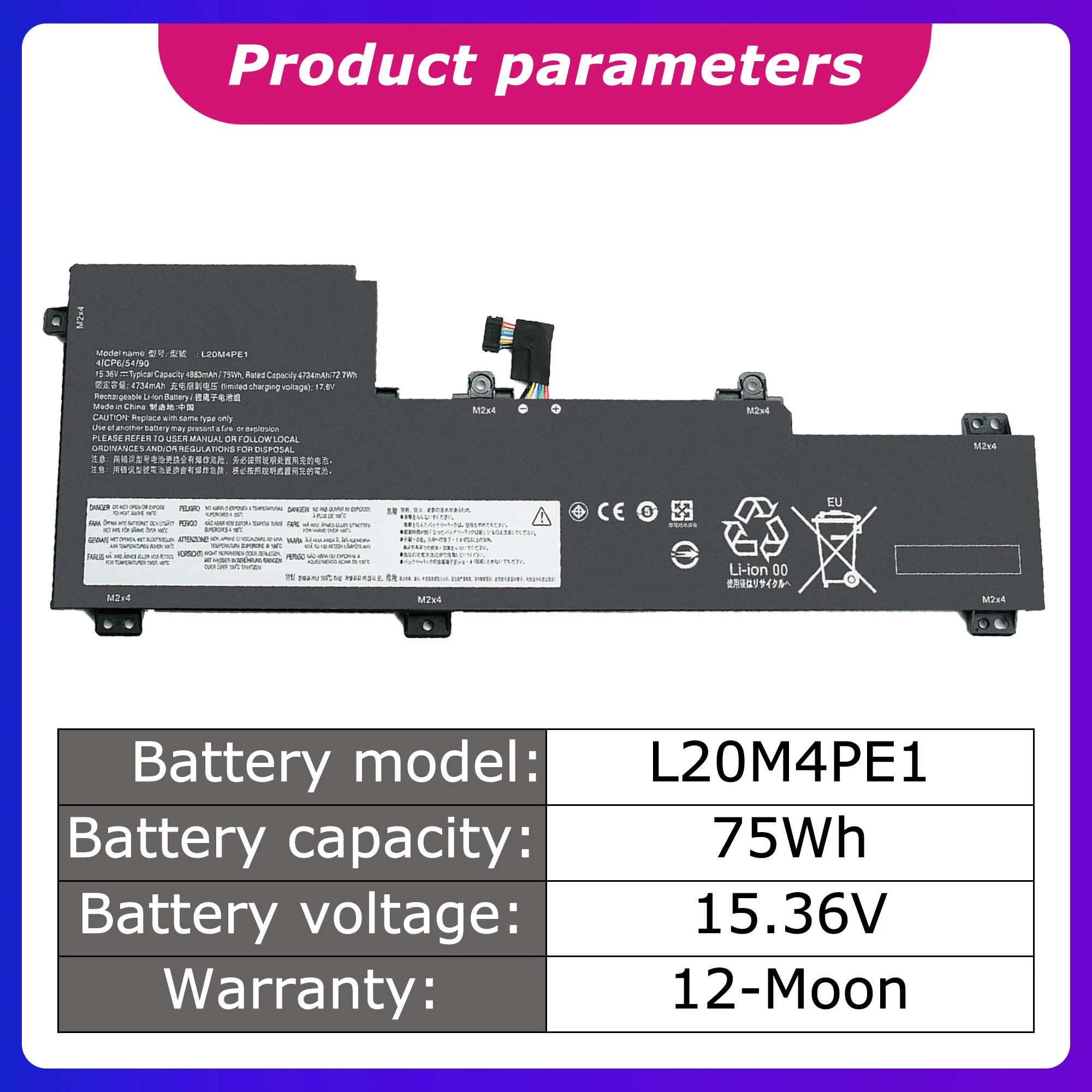 L20M4PE1 Laptop Battery 16ACH6/16ARH7 For Lenovo IdeaPad 5 PRO Battery 16IAH7/16IHU6 Xiaoxin Pro 16 2021/2022 4883MAH/75WH