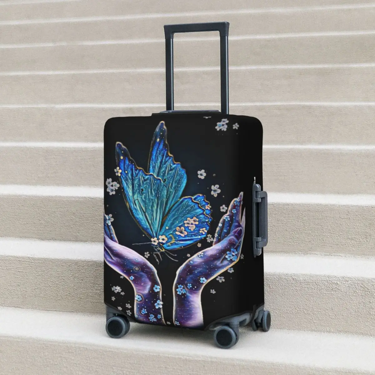 Butterfly Print Suitcase Cover Magic Flower Hands Travel Protector Flight Strectch Luggage Supplies