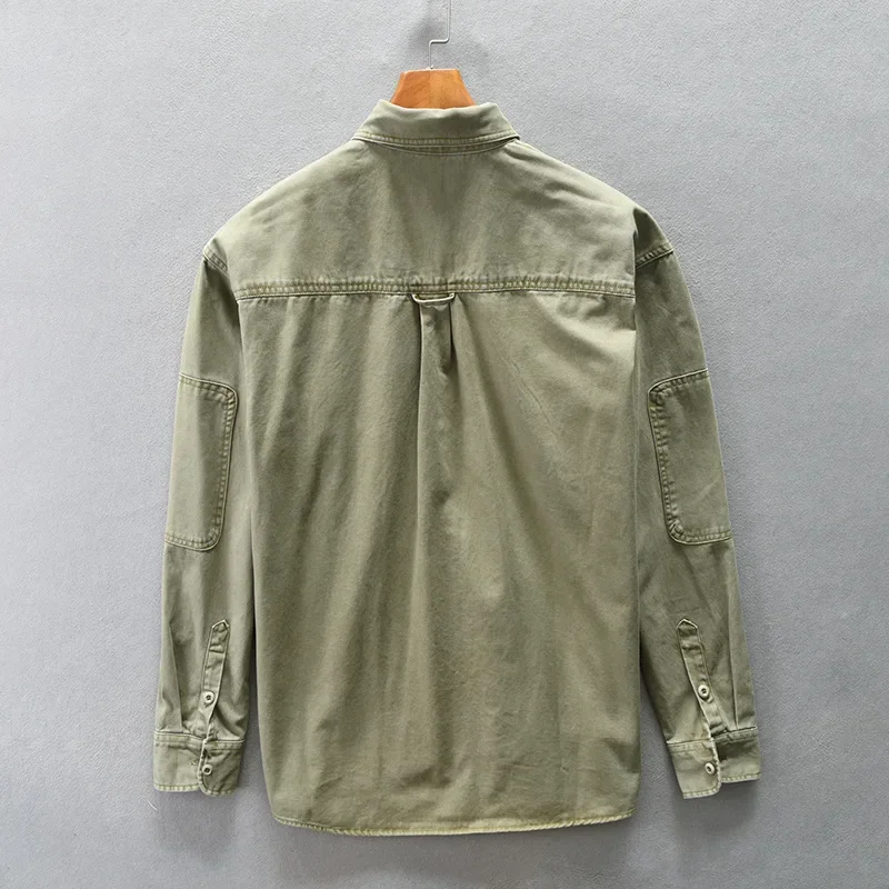 Japanese Style Cargo Shirt Men Spring Fall Pure Cotton Men\'s Clothing Casual Double Pockets Long Sleeve Shirts Loose Overshirt