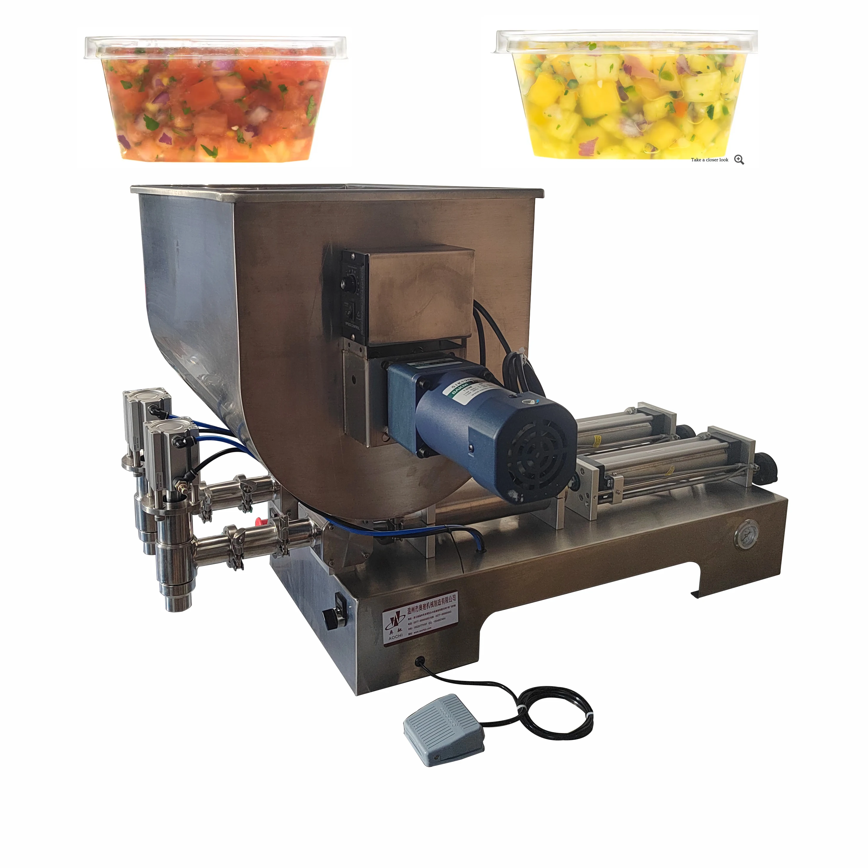 AOC Pneumatic Large Granule Sauce Filling Machine High Viscosity Paste Mixer For Salad Chicken Sauces For Beverage Bags