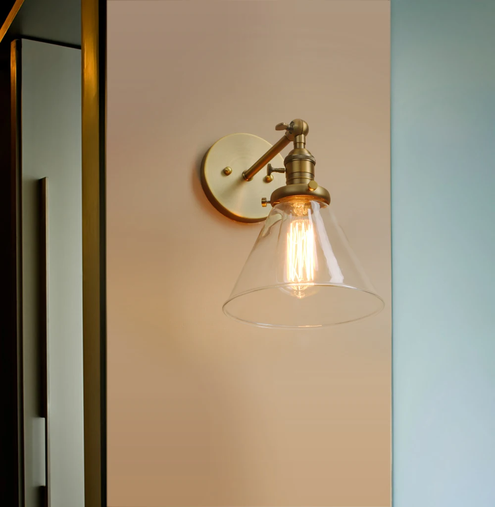 Permo-lâmpada de parede com funil de vidro, 7.3 polegadas, luminária vintage e27 para decoração de casa, loft, quarto