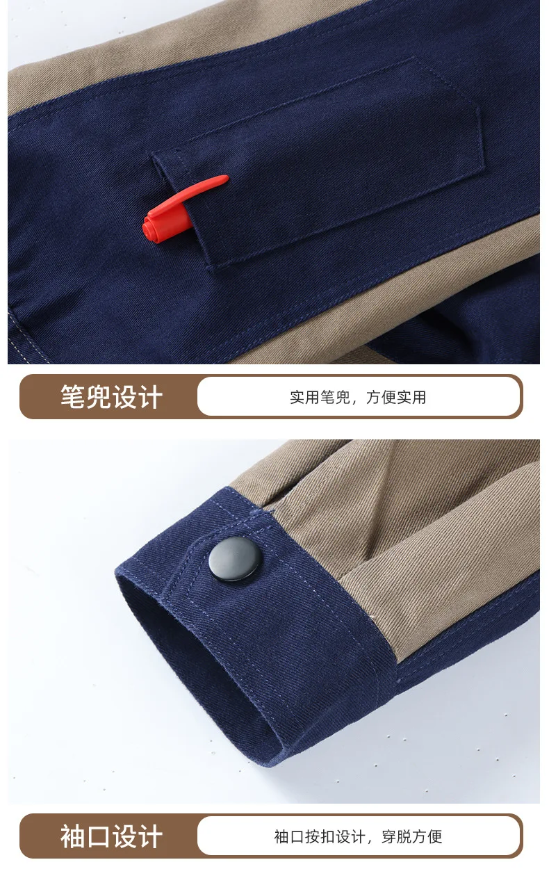 Herren-Arbeitsanzug aus strapazierfähiger Baumwolle, zweiteilig, mit mehreren Taschen, Jacke und Cargohose, Outdoor-Arbeitsuniform, lässiger Alltagsanzug für die Baubranche. – Detail 6