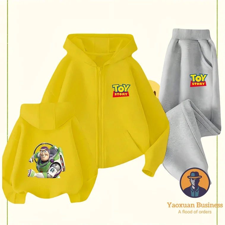 

Fashionable Toy Story Boys Children Girls Zip Up Hoodie Set Cute Cartoon Print Windproof Warm Autumn Winter Fashion