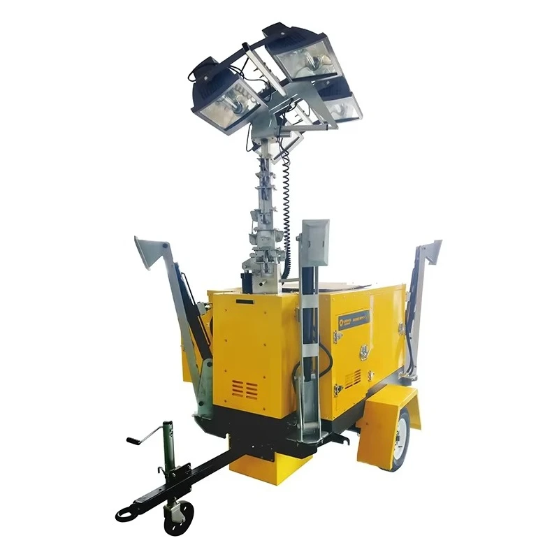 Generator Light Tower Built-in Silent Diesel 9m Telescopic LED Light Trailer Mounted For Road Construction Night Illumination