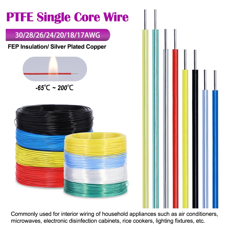 1-10M PTFE Wire FEP Insulate Single Core Silver Plated Copper Wire DIY High Purity OFC Copper HiFi Audio Speaker Headphone Cable