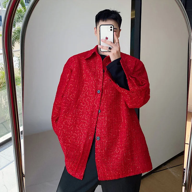 

Мужская рубашка с длинным рукавом и съемными наплечниками из грубой ткани, модный дизайн для ночного клуба, молодежная мода, смесь хлопка и полиэстера.