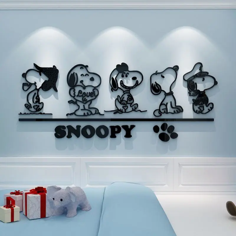 Adesivo da parete Snoopy autoadesivo fai-da-te Cartoon 3D Snoopy Specchio acrilico Ragazze Camera da letto per bambini Asilo Adesivi murali Decor