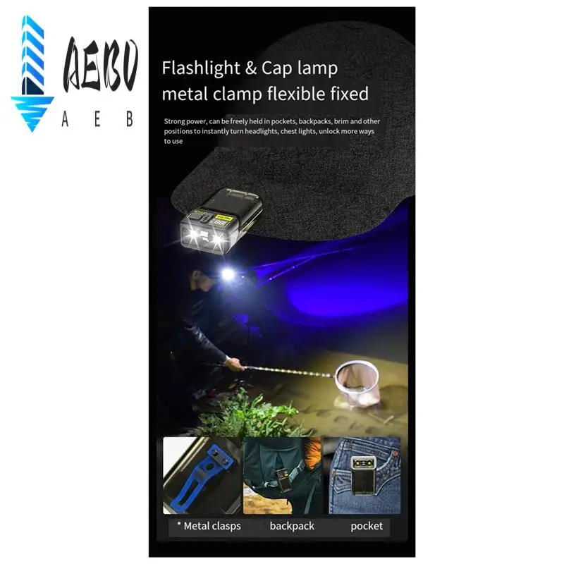 

AEB0-Портативный светодиодный яркий уличный многофункциональный перезаряжаемый головной фонарь, ходовые огни, уличный зажим для рюкзака, прогулочная лампа