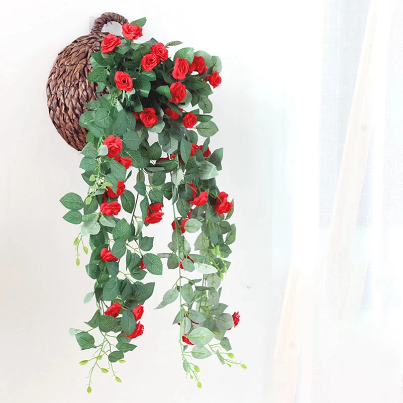 Artificial Flowers Basket Wall Roses Pink Vine Christmas Decorations Home Silk Leaf Rattan Wedding Scenery Garden Fence Autumn