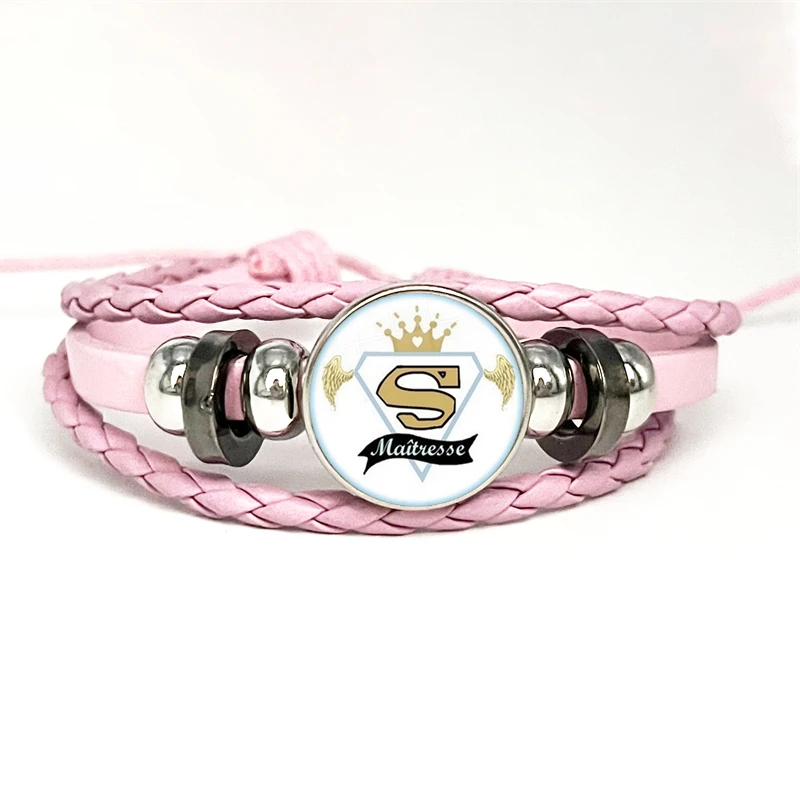 Heiße Mode Lehrer Geschenk Super Herrin rosa Leder Armbänder Glaskuppel Cabochon Charme dank Herrin handgemachte Schmuck Geschenke