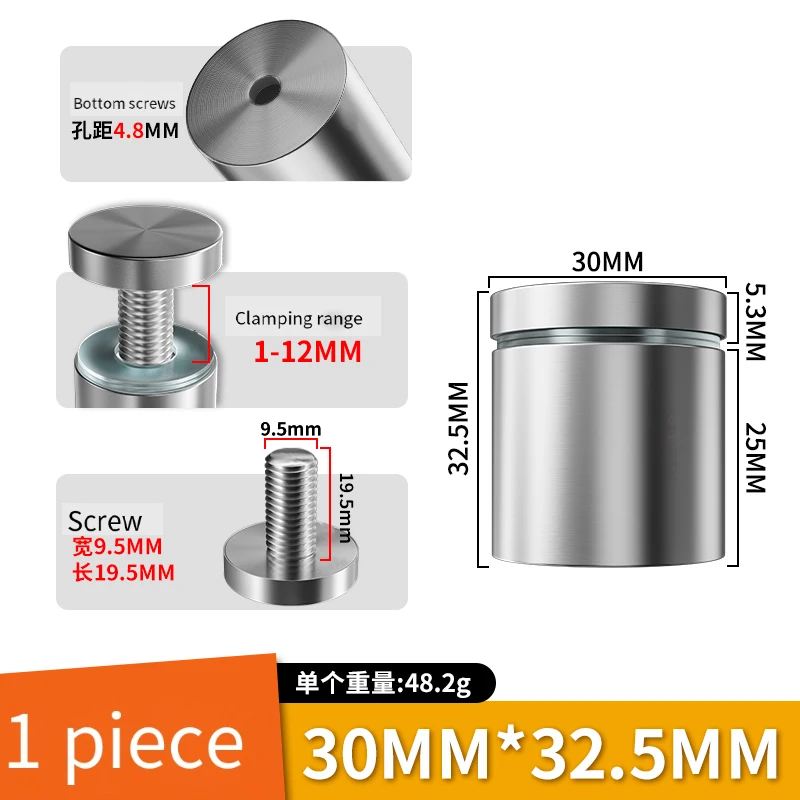 Glass Fasteners 12/16/19/25/40mm Stainless Steel Acrylic Advertisement Standoffs Pin Nails Billboard Fixing Screws Hardware 4Pcs