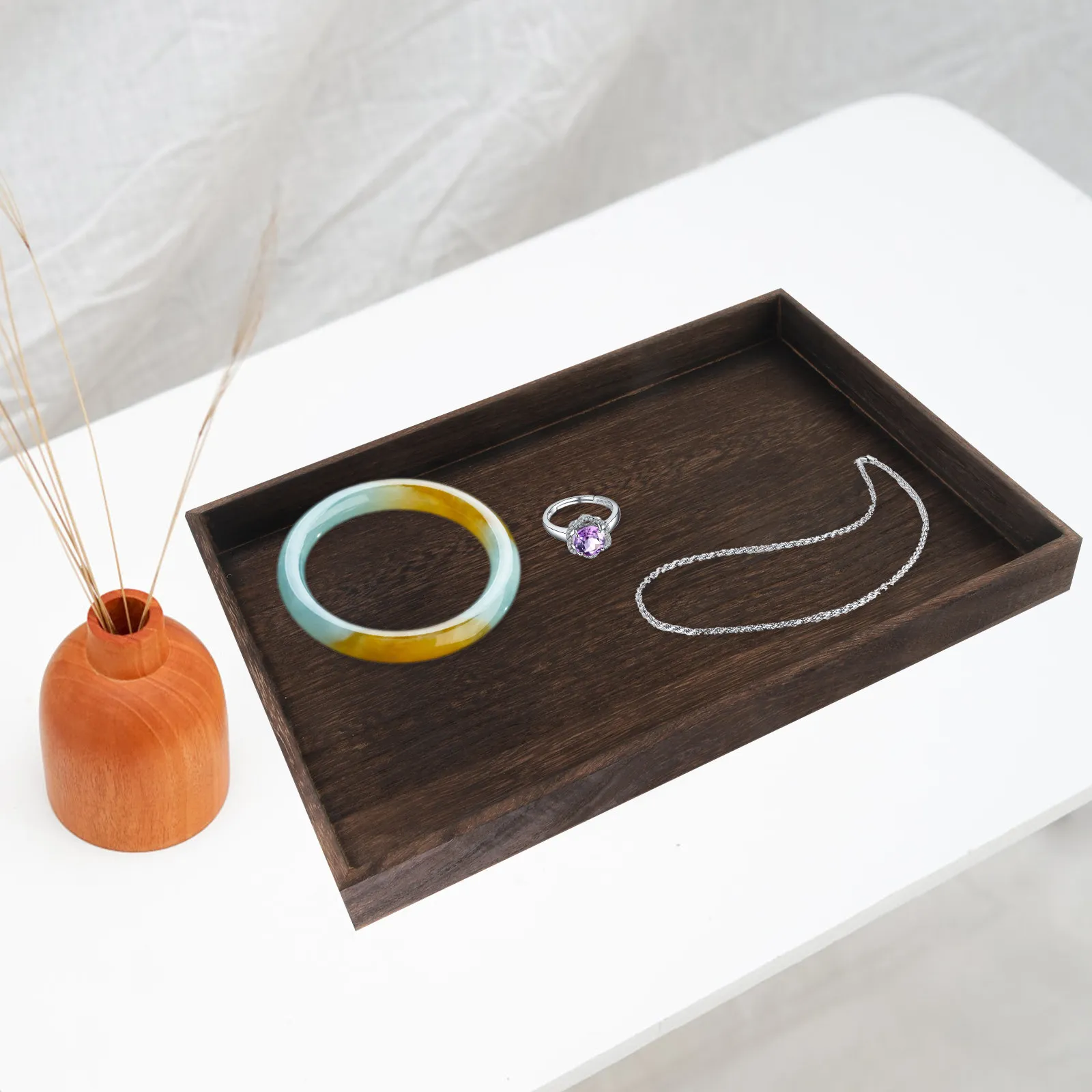 

Wooden Jewelry Tray Rustic Ring Dish Decorative Jewelry Storage Plate for Bedroom Dresser Sundries Organizer Trinket Display