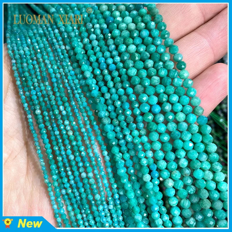 Natural Stone 2 3 4MM Small Beads Faceted Amazonite Round Loose Spacer Gem For Jewelry Making DIY Bracelet Necklace Accessories