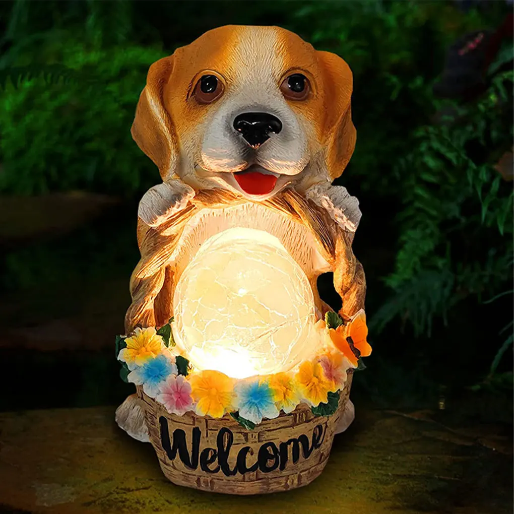 

Solar Statue Ornaments Cute Puppy Animals American Outdoor Garden Lights Garden Resin Garden Ornaments Christmas Decoration