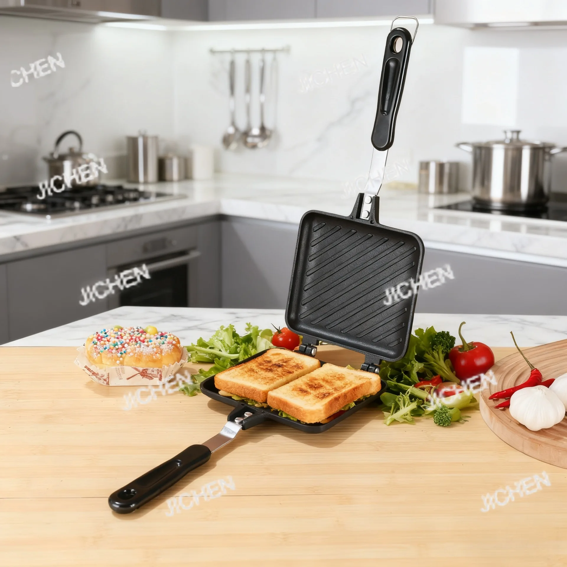 

Neu сэндвич-гриль с антипригарным покрытием, двухсторонняя сковорода, бытовая сковорода для завтрака, вафельный сэндвич-горшок